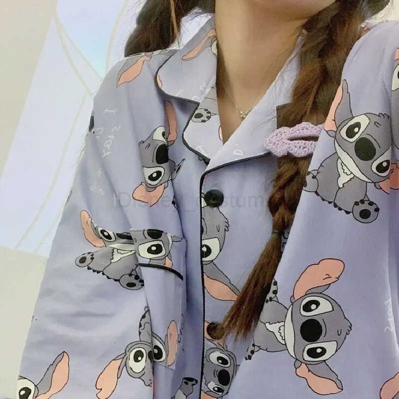 Disney Versatile Casual Cartoon Stitch Sleepwear Womens Spring and Autumn Long Sleeved Twopiece Set Pijama Pajama Sets Pyjamas Sleep H250926