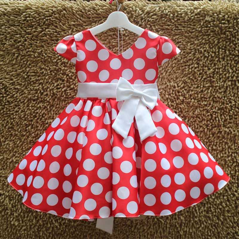 Summer Baby Girl Short Sleeve Bow Princess Dress for Girl Polka Dot Big Red Party Wedding Dresses Kids Clothes Children Costumes Z250926