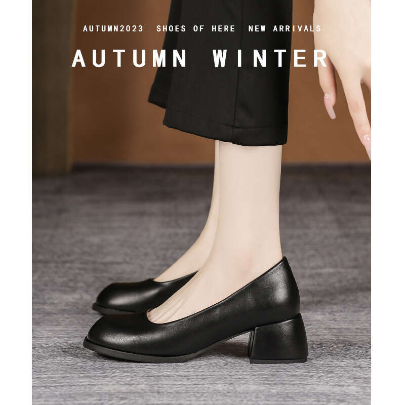 French Minimalist Designer Shoe Off-White Mary Jane 2025 Super Leather Shallow Mouth Single Shoes Chunky Heel High Heels Women New