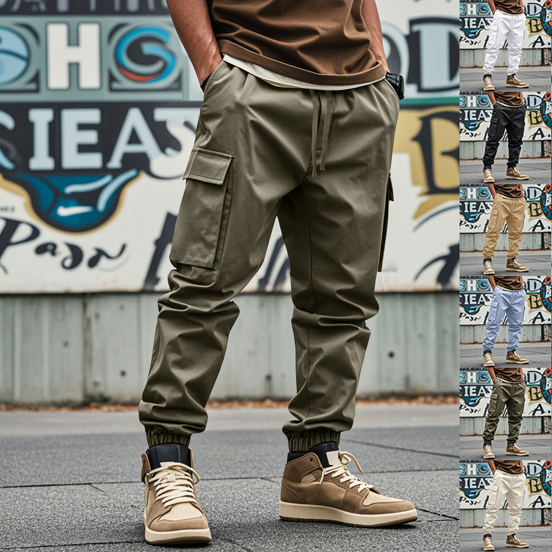 Men's Oversized Cargo Pants with Tapered Legs - Multi-Pocket American Workwear Design for Urban Exploration and Casual Wear European size: S-3XL