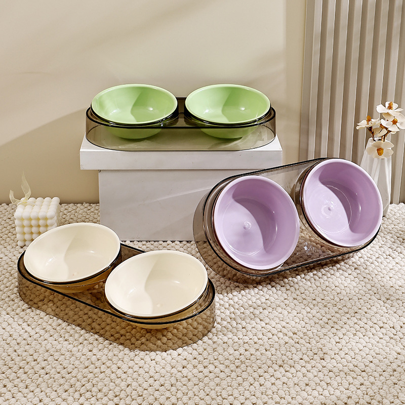 Candy Color Anti-Spill Neck Protection Pet Feeding Water Combination Double Cat Bowl