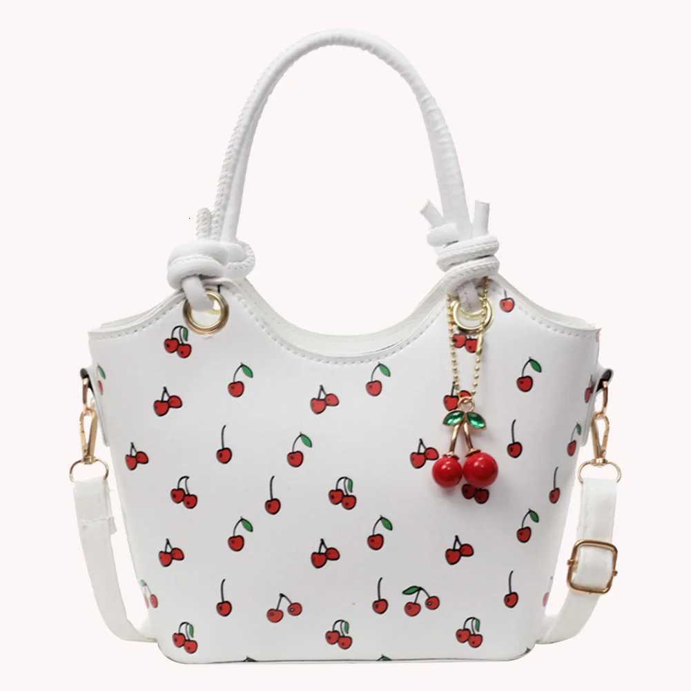 PU Leather Bucket Fashion Shoulder Bag for Women Ladies Cherry Printed Crossbody Bag Trendy Tophandle Bag with Adjustable Strap Y250926jh