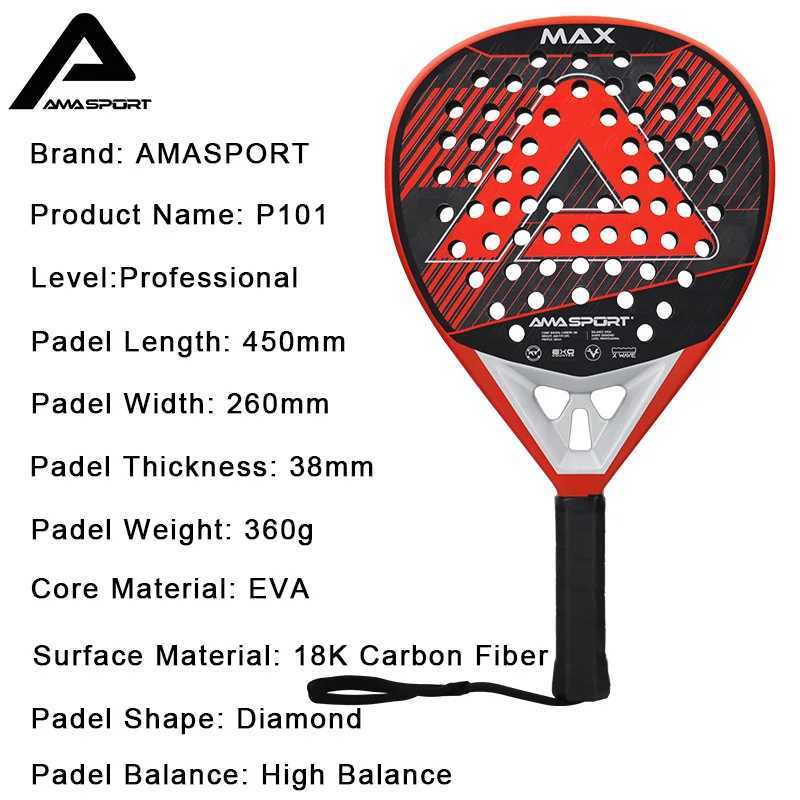 AMASPORT Padel Rackets 3K12K18K Carbon Fiber 3D Surface EVA Core High Balance Professional Paleta De Padel for Outdoor Sport J250926