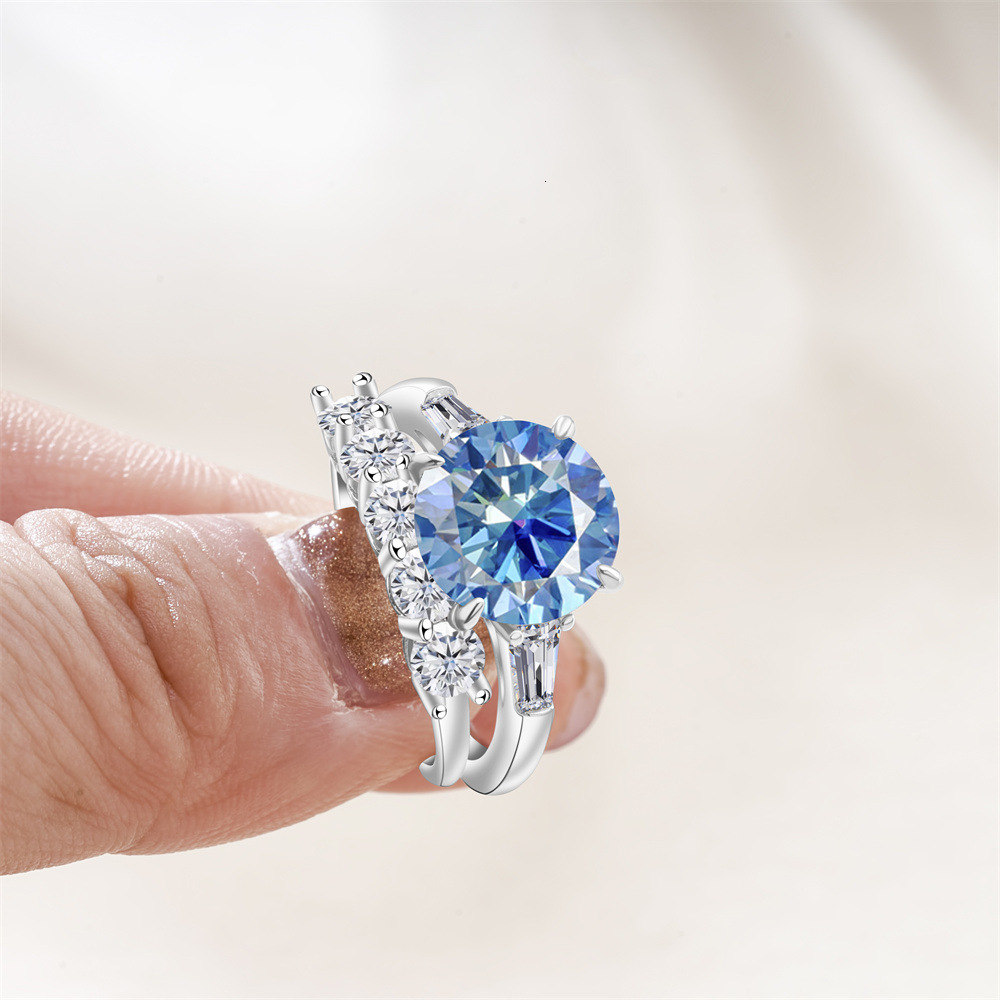 6.5 CT Luxury Sterling Silver Moissanite Ring Set with GRA Certificate Authoritative Certification Birthday Gift Recommendation