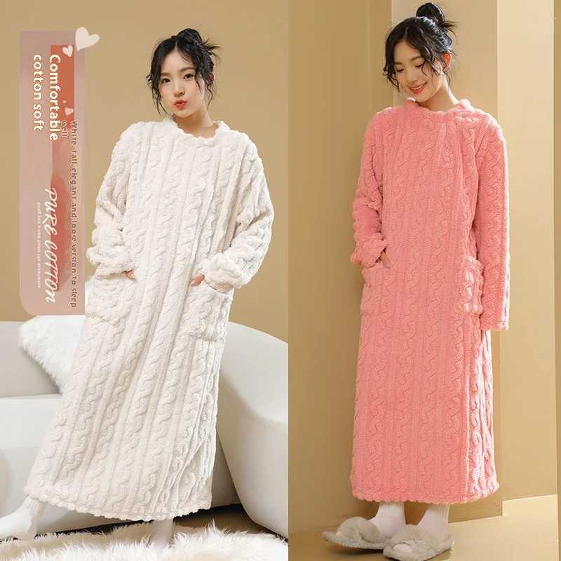 Autumn and Winter Coral Velvet Nightgown Womens Warm Padded Thickened Facecloth MediumLength Nightgown Pajamas Homewear Z250925