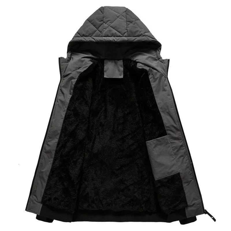 Men Winter Jacket Hooded Coat Padded Thick Zipper Closure Men Coat Stand Collar Long Sleeve Windproof Soft Warm Outerwear W250926