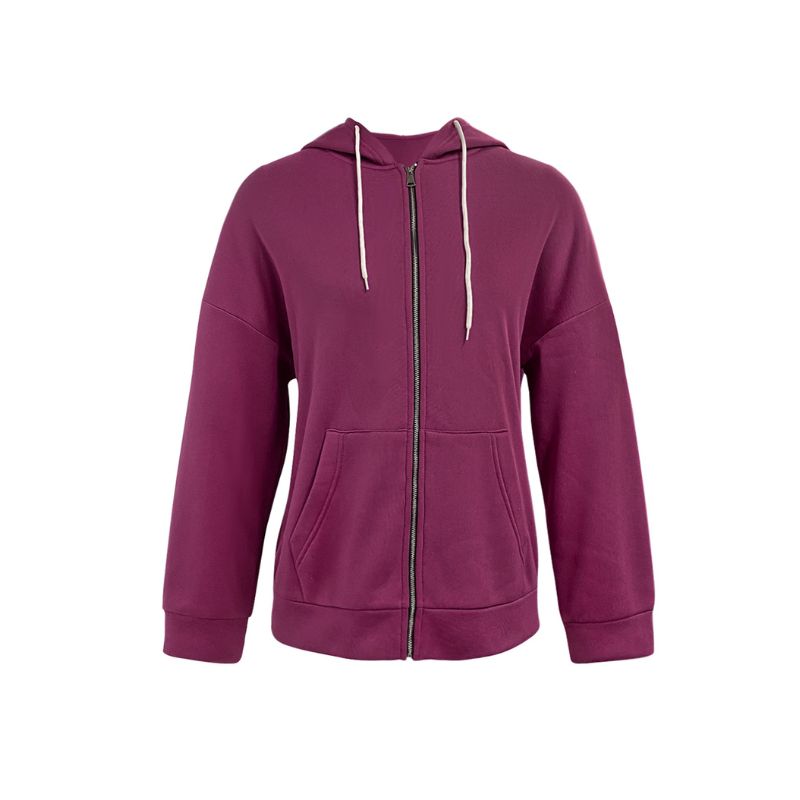 Women's Autumn & Winter New Solid Color Fleece - Lined Hooded Sweatshirt Jacket, Zipper Plus Size Casual Fashion Outerwear-YL23463