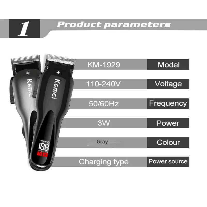 Kemei KM1929 Electric Trimmer Beard Trimmer Professional Rechargeable Hair Cutting Machine LED Display Hair Trimmer Razor R250926