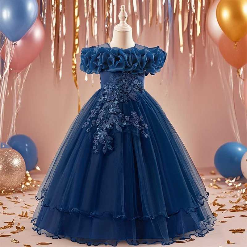 Floral Mesh Dress For Kids Girls White Formal Gown For Valentines Day Party Wedding Prom Ball Dance Performance Elegant Fancy Z250926