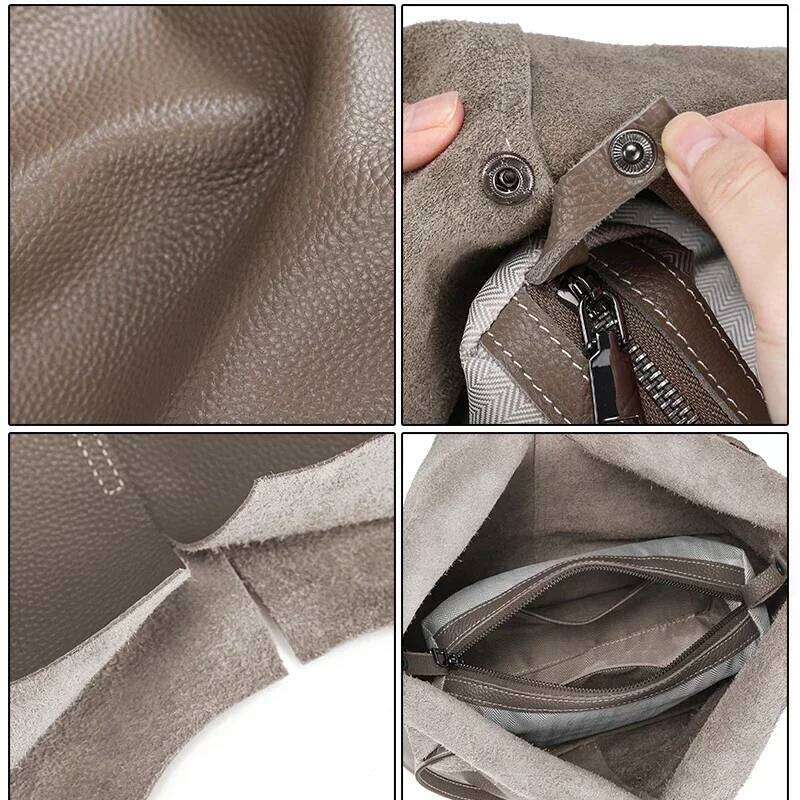 Women's Cow Leather Bucket Bag Ladies Fashion Natural Genuine Cowhide Shoulder Bags Lady Casual Tote Handbags For Female Suotong2509