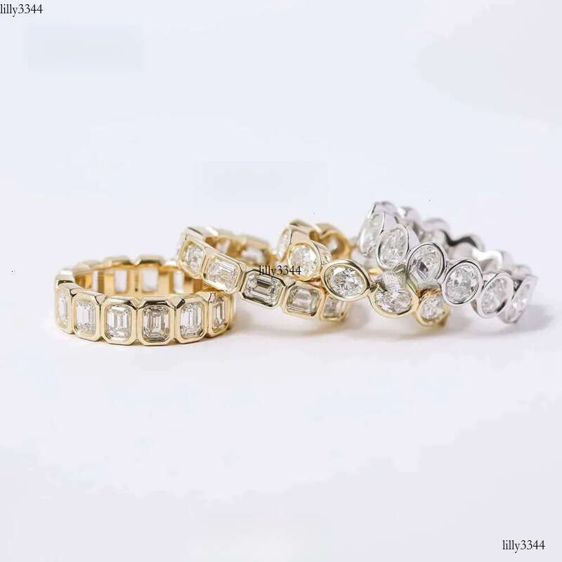 Luster Unique Wedding Eternity Band Sier 14k Gold Bezel Set 3x5mm Emerald Cut Moissanite Oval Ring for Women aaa