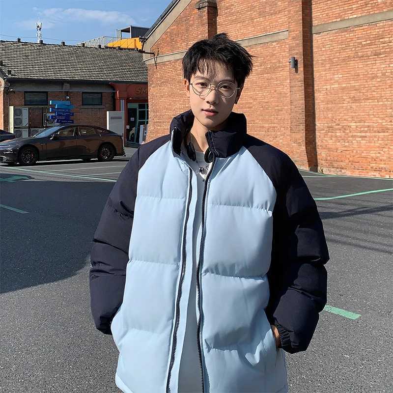 Patchwork Parka Jacket Mens Fashion Splicing Stand Collar Windproof Parkas Korean Female Male Allmatch Down Cotton Padded Coat W250926