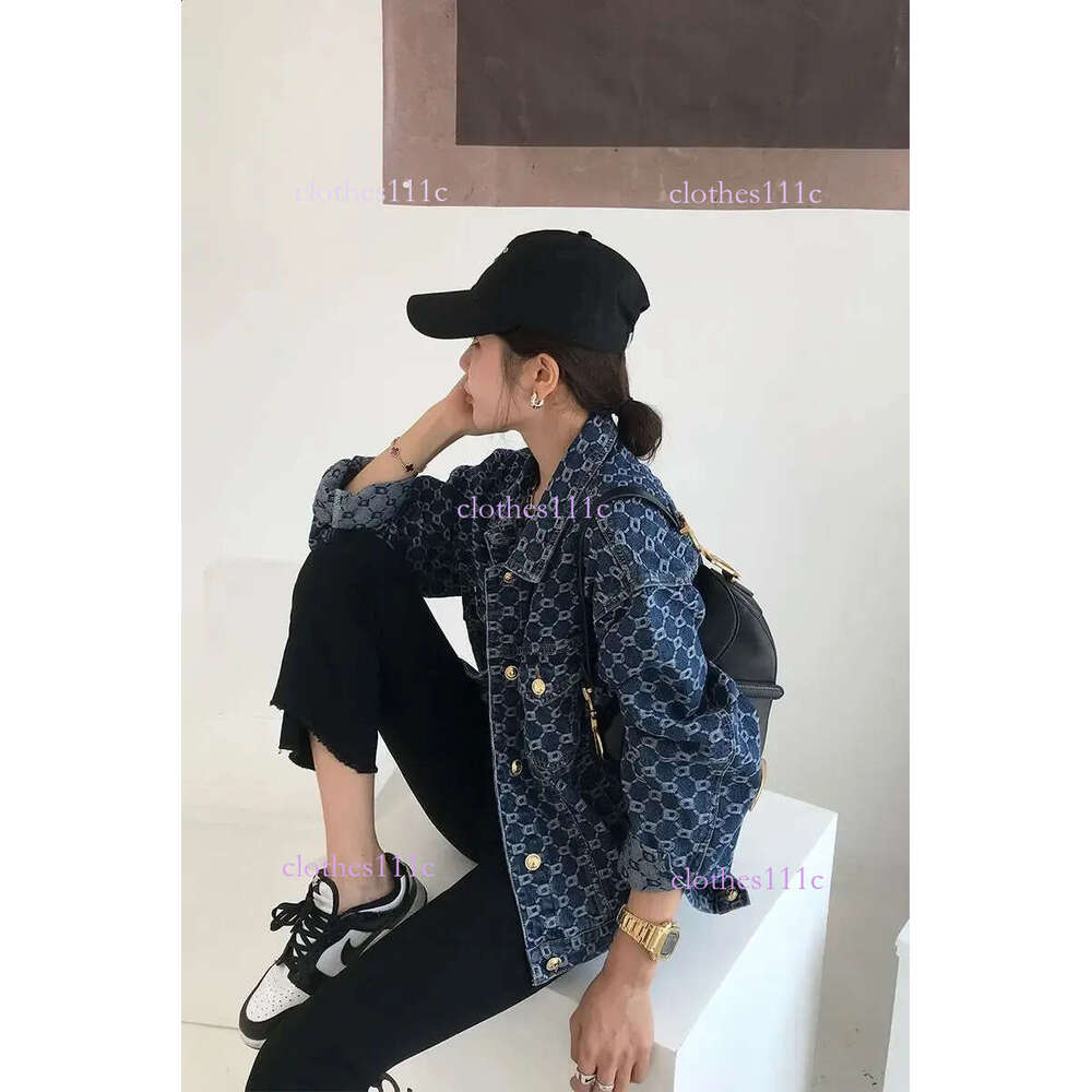 Women Vintage Loose Long Sleeve Print Cotton Jean Jackets Spring Fall Female Casual Blue Denim Jacket Coats Streetwear Outwear 240824
