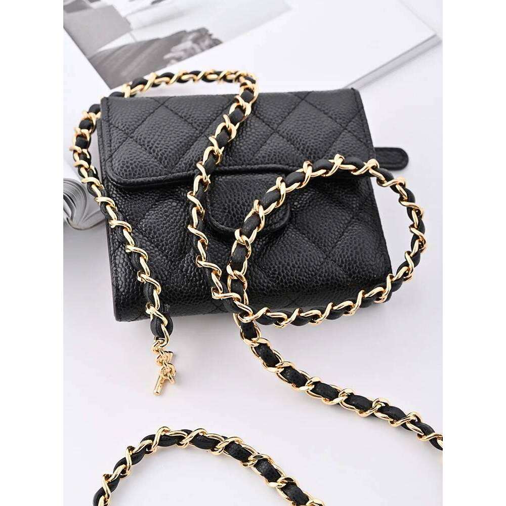 Hot Selling Ort Tee-Tab Wallet Leather Crossbody Bag With Chain Bla Caviar Pattern Faion Accory By San Geng Tu Designer Bags