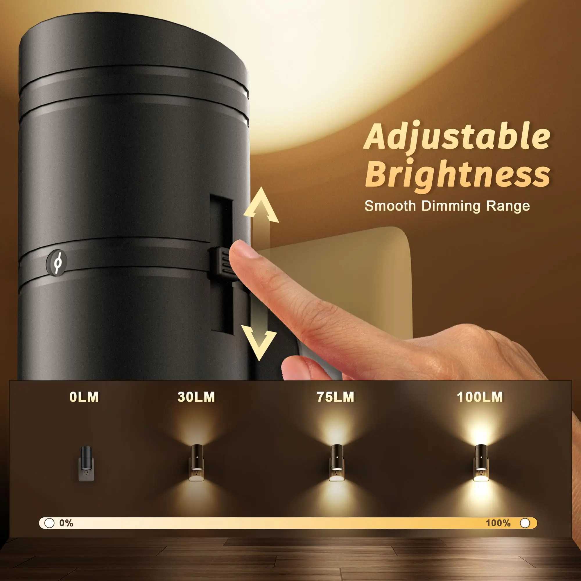 2Pc Night Lights Plug into Wall Dimmable LED Nightlight with Dusk to Dawn Light Sensor Black for Hallway Bedroom Bathroom C250925