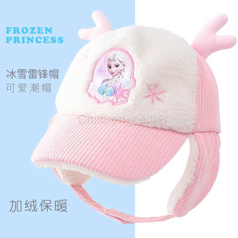 Disney Hat Frozen Peaked Cap for Girls Elsa Kids Accessories Add Velvet Ear Protection Cold Proof Windproof Autumn and Winter H250926