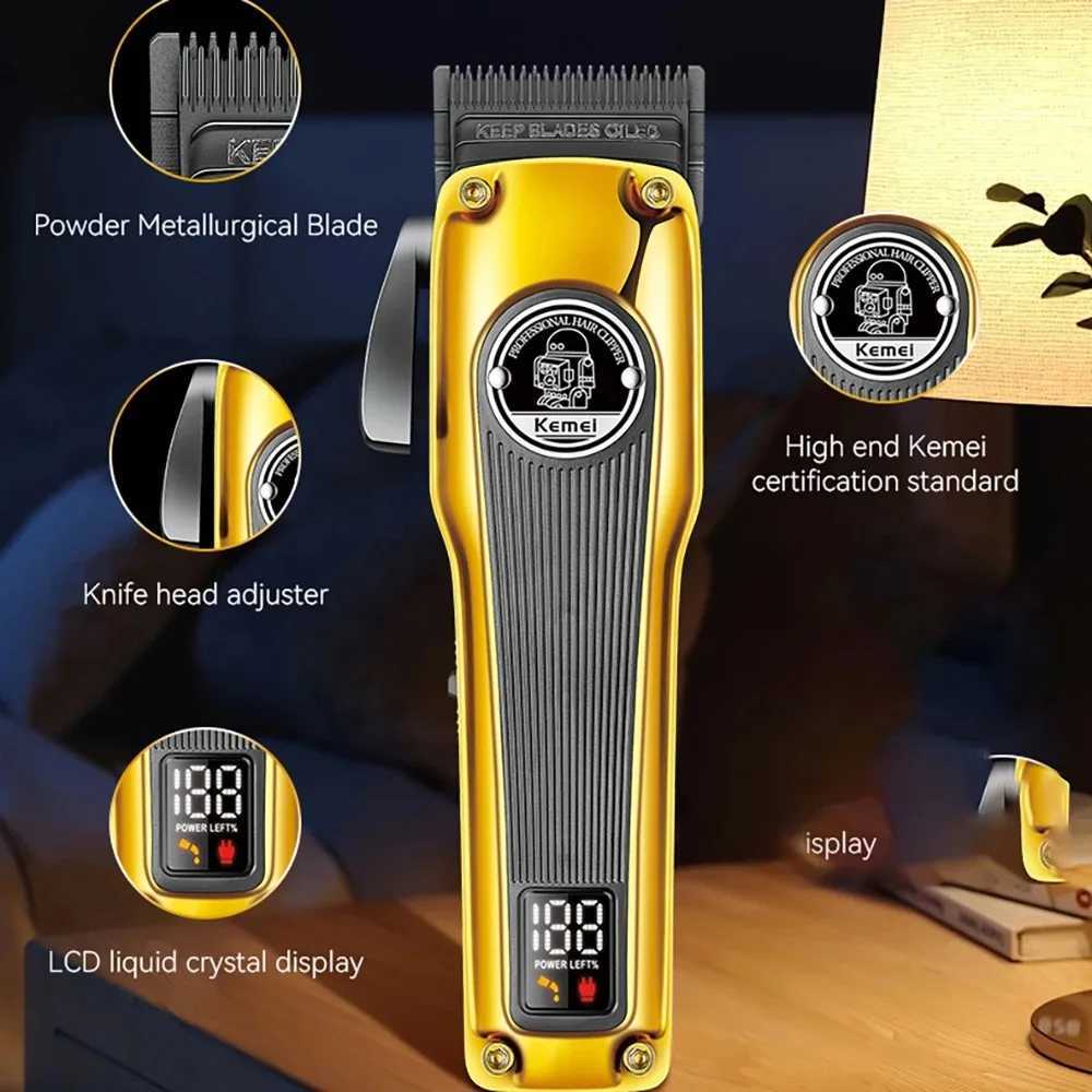 Kemei Barber Hair Clipper Brushless Motor Hair Trimmer Rechargeable Cordless Electric Taper Hair Cutting Machine DLC Fade Blade R250926