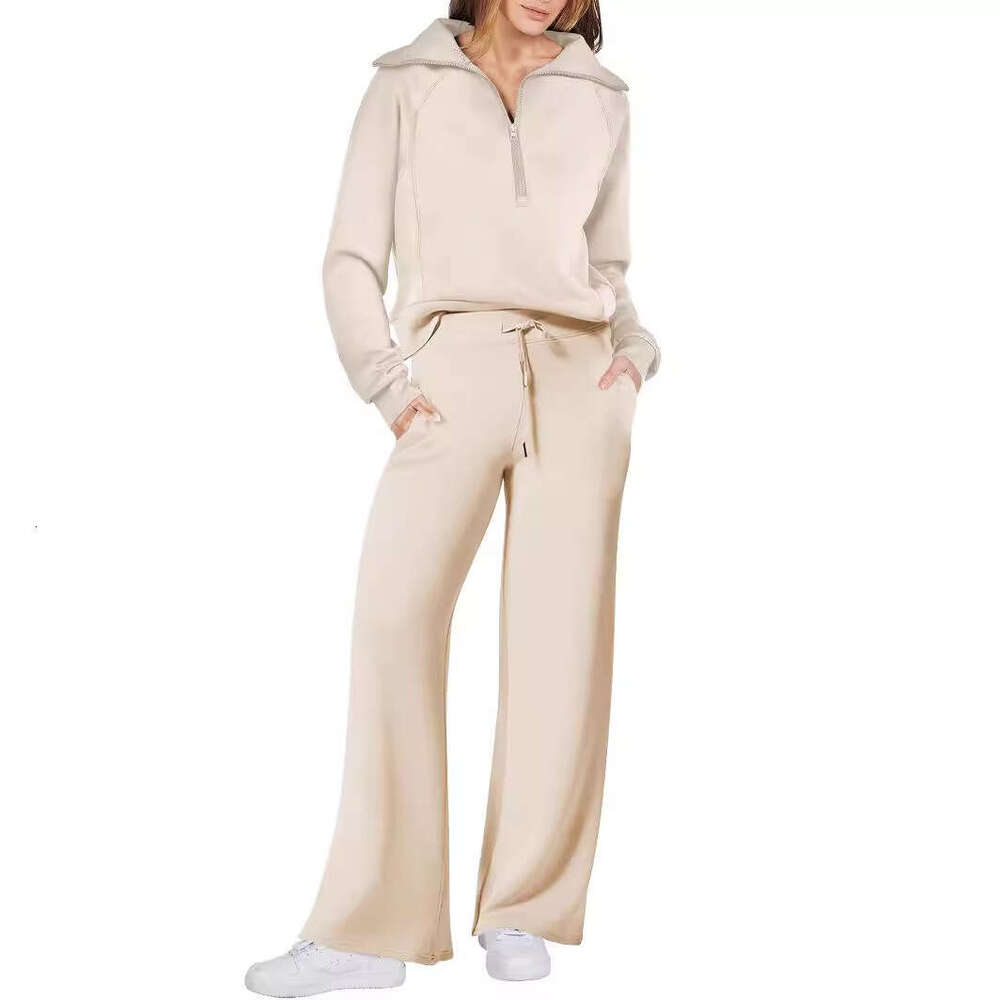 2025 Autumn Winter Casual Sports Zipper Long Sleeve Sweatshirt Wide Leg Pants Two-Piece Set