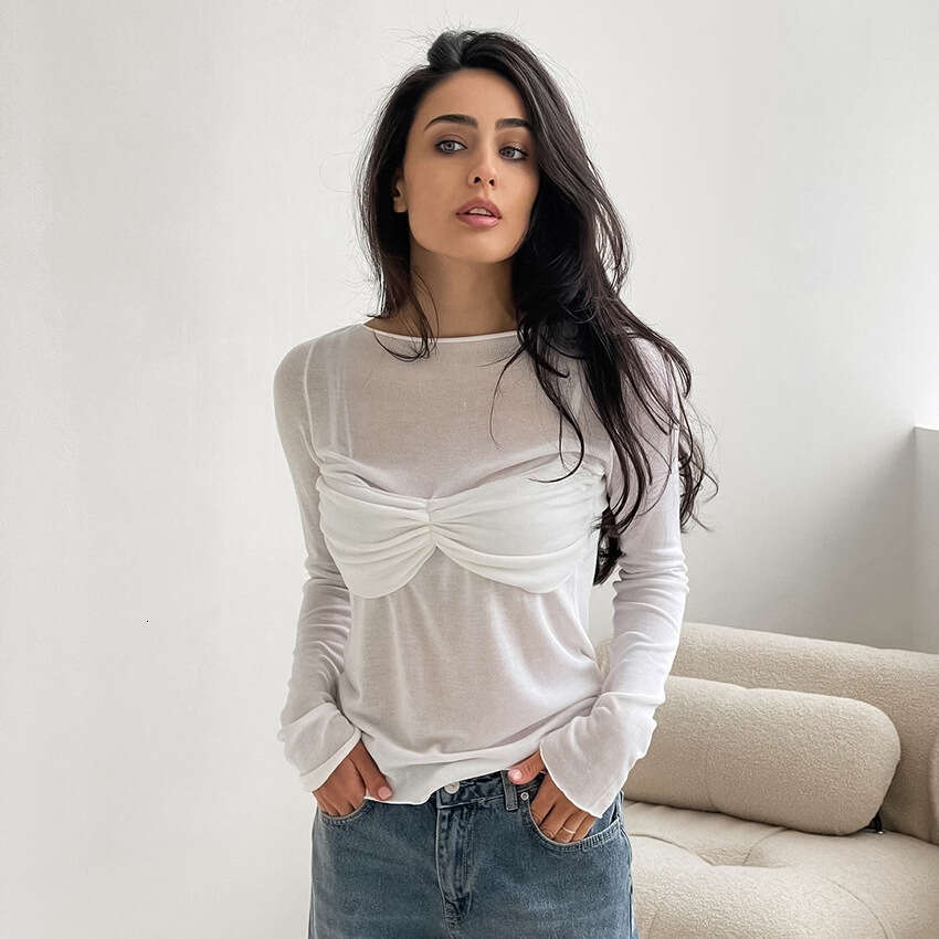 Fashion Hot Girl Knitted Top 2025 Autumn Winter Design Sense Inner Wear Ice Silk Cotton Round Neck Long Sleeve T-Shirt Women's Clothing