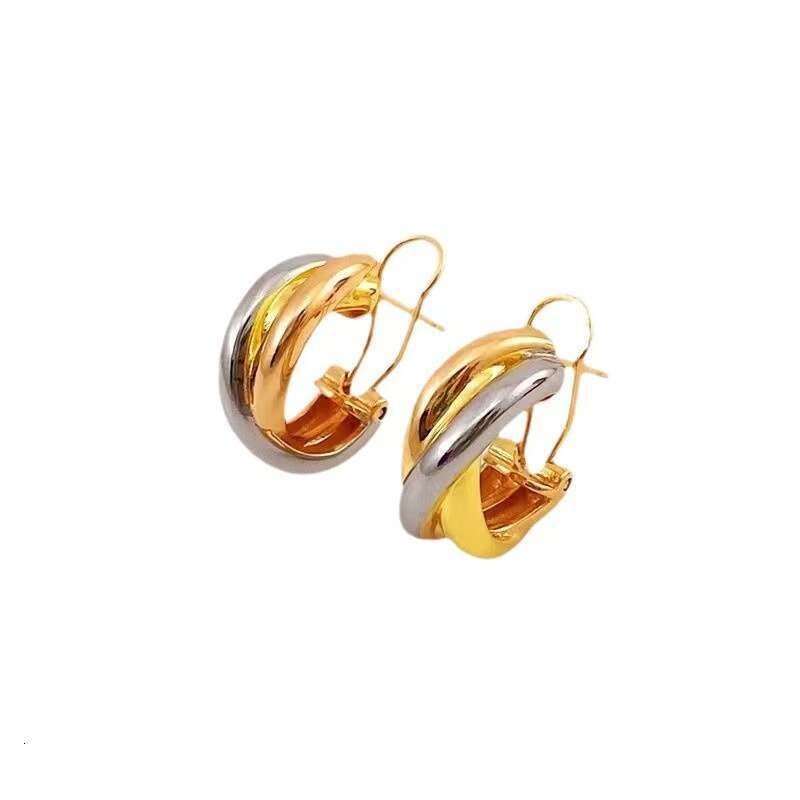 New Three-ring Three-color Earrings Glossy Pure Copper Gold-plated Hoop Small Lobe Couple Ear Stud Jewelry