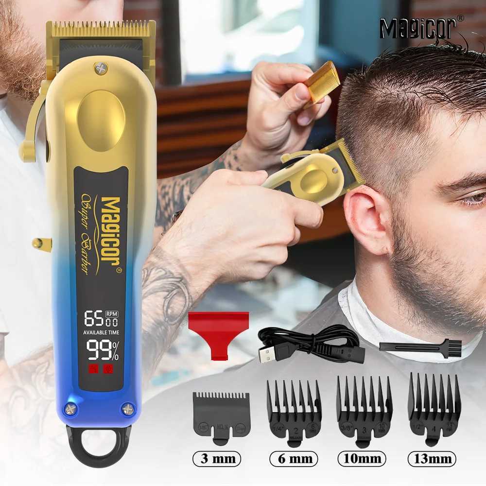 MAGICOR Professional Hair Clipper LED Display Golden Blue Gradient USB Rechargeable Cordless for Men Hair Cutting Machine R250926