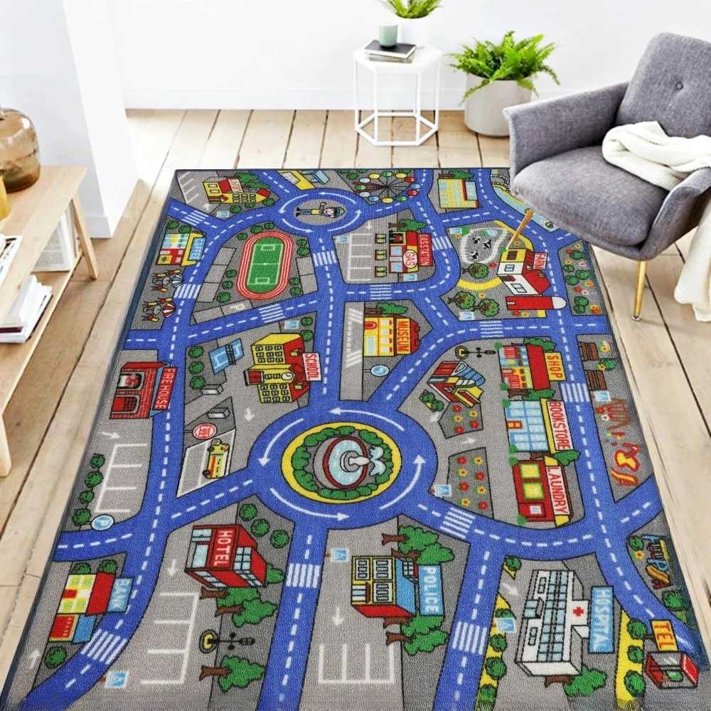 Childrens Traffic Road Playmat Rug Washable Car Map Educational Learning Nursery Carpet for Playroom Bedroom Decor Alfombra C250926
