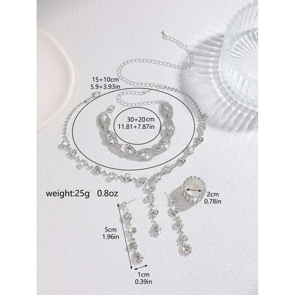 4Pc Women's Fashion Copper Claw Chain Suower Necklace Earrings Bracelet Jewelry Set Wedding Banquet Party Holiday Gift