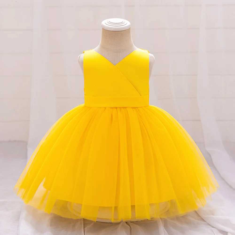 Bow Baby Girls Wedding Dress Tulle Toddler 1st Birthday Party Gown Vneck Infant Baby Princess Dresses For Girl Summer Clothes Z250926