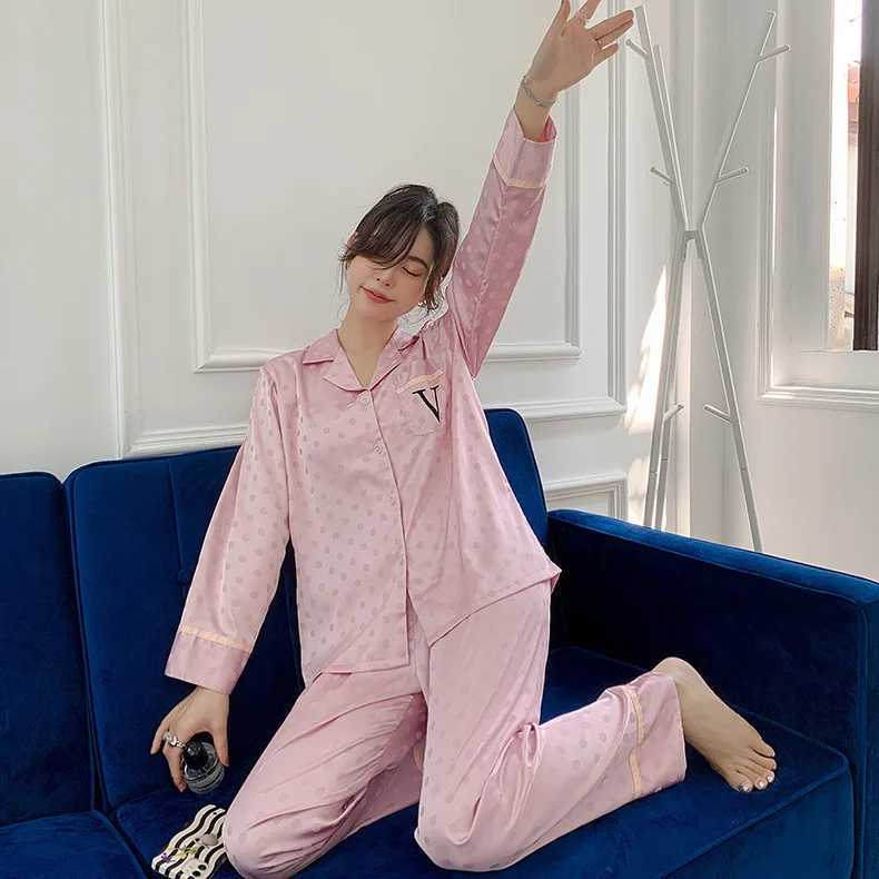 Jacquard Dot Women Sleepwear 2 Pieces Pajamas Set Satin Nightwear Casual Lounge Wear Autumn New Nightgown Pyjamas Homewear Z250925