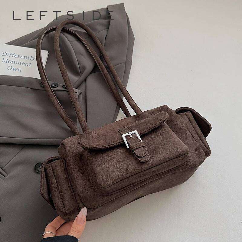 Vintage Small PU Leather Faux Suede Shoulder Bags for Women Tote Bag Winter Trend Handbags and Purses