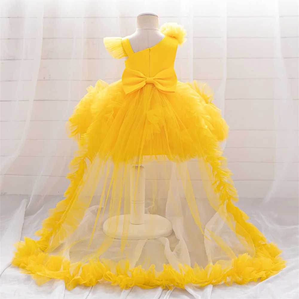 Baby Girls Trailing Birthday Party Dress Kids Yellow Lace Fluffy Costumes Toddler Summer Holiday Dresses Infant Fashion Vestido Z250926