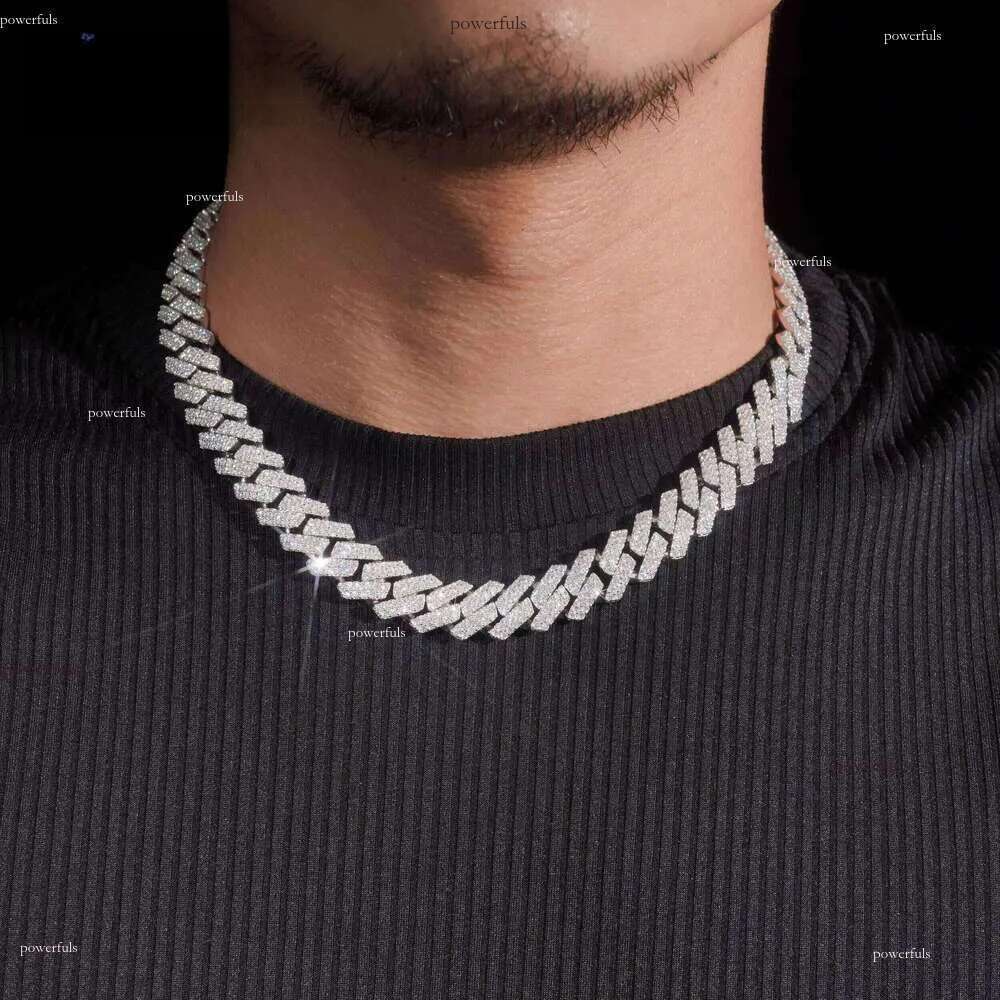 New 13Mm 2-Row Solid Sier Men's Hip-Hop Accessory Chilled VVS Moissanite Cuban Chain Necklace