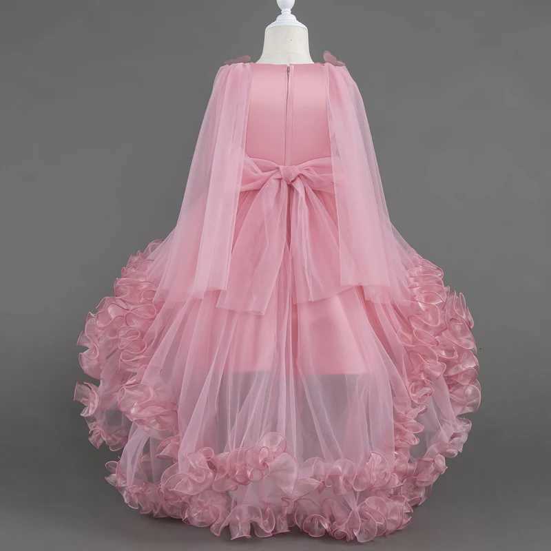 Girls White Pink Party Princess Dress Kids Girl Tailing Dresses for Wedding Birthday Ceremony Baby Girl Gown Z250926