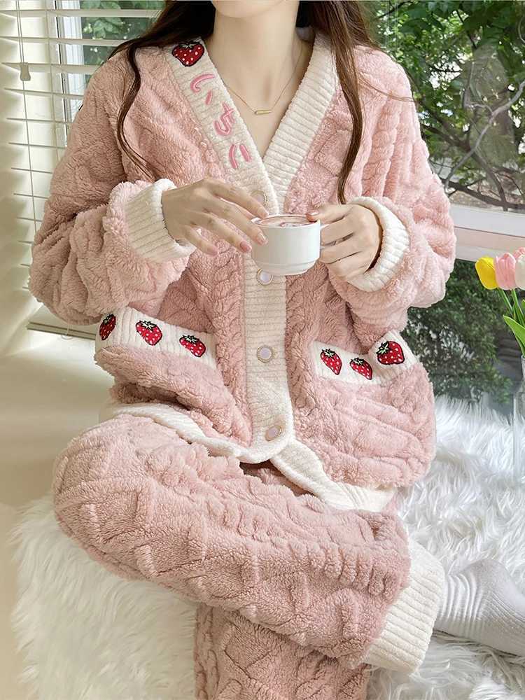 Thi Coral Fce Spwear Womens Autumn Winter Home Clothes Set Cute Sweet Sle TwoPiece Set Can Be Worn outside Z250925