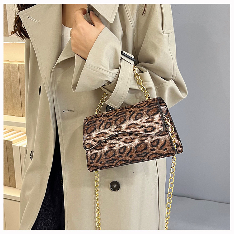 2025 Autumn/Winter New Light Luxury Chain clean Leopard Pattern Women's Small Square Bag Trendy Fashion Retro bag Women's Shoulder Bag Desig