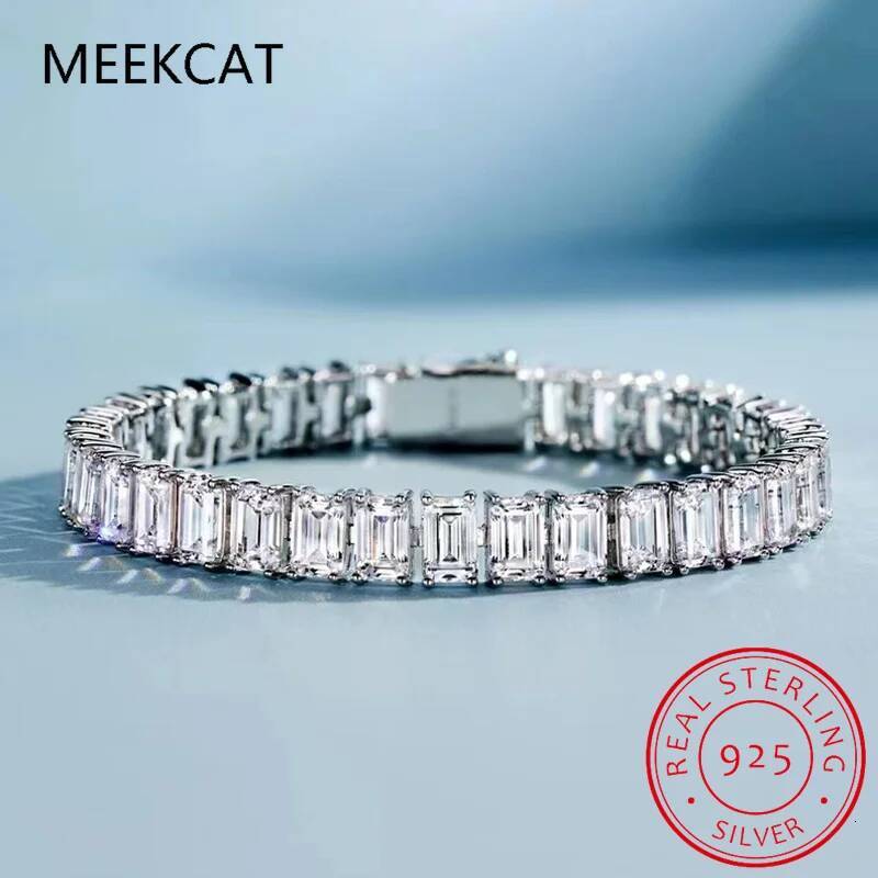100 925 Sterling Silver 46mm Emerald Cut High Carbon Diamond Bracelets For Women Engagement Wedding Party Fine Jewelry