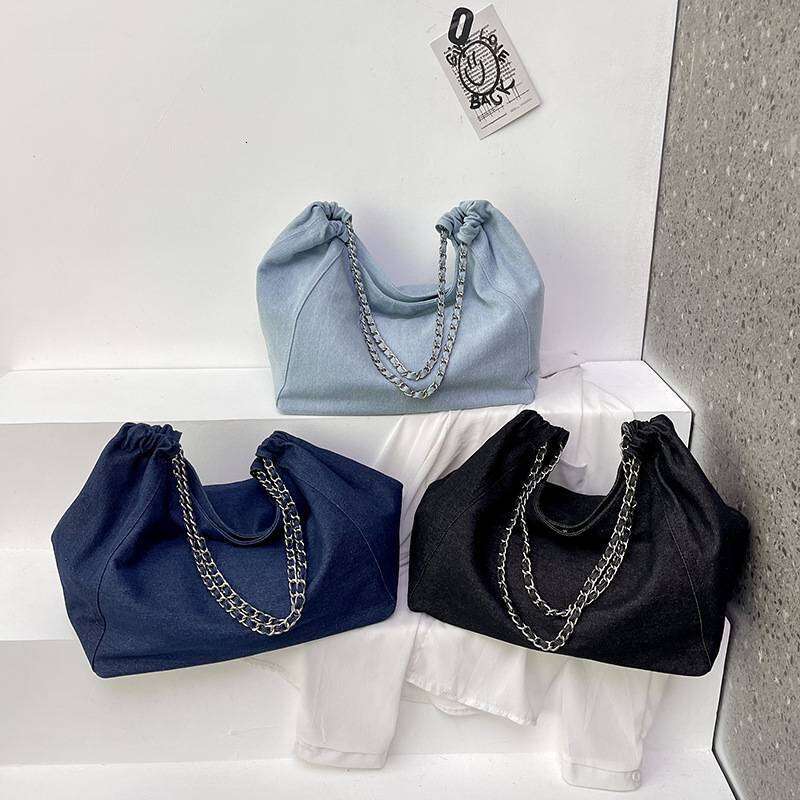 Vone Tote Fashion Hundred Chain Shoulder Women Solid Color High Quality Versatile Denim Bag