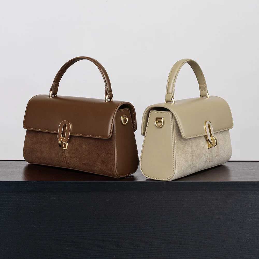 Suede spliced cowhide womens handbag 2025 autumn and winter new niche design simple highquality oneshoulder crossbody bag Z250926