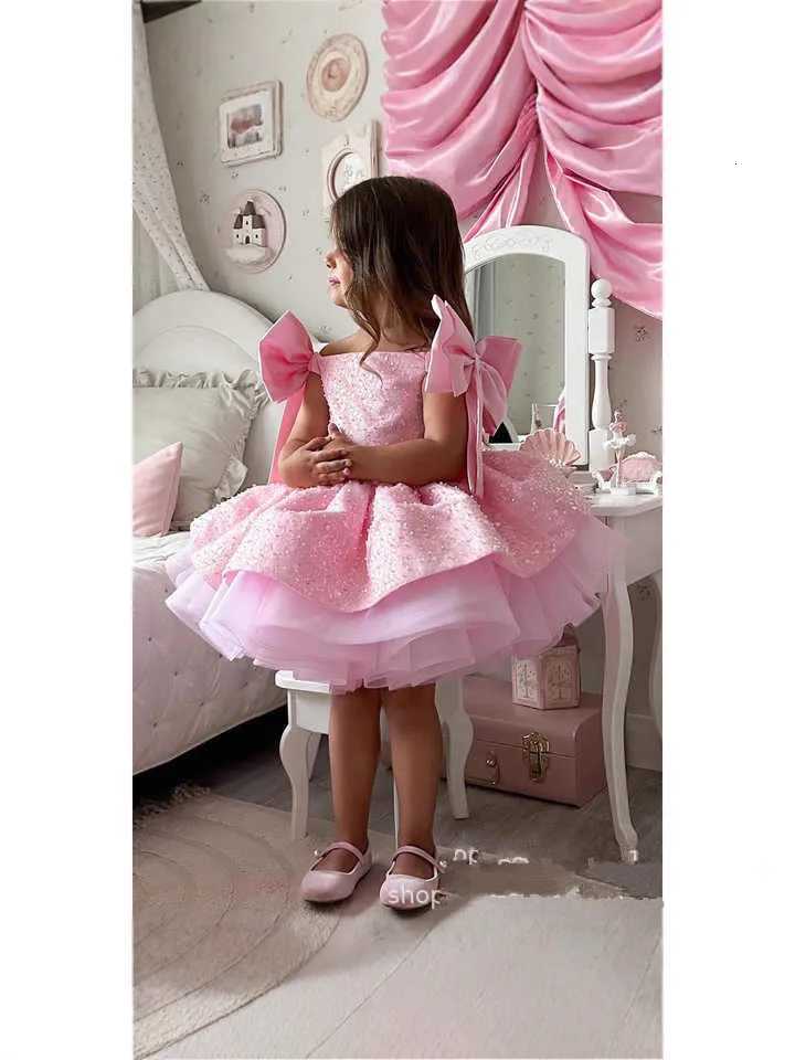 Light Luxury Girls Pink Princess Ball Gown Children Cute Bow Design Birthday Wedding Party Dress y1663 Z250926