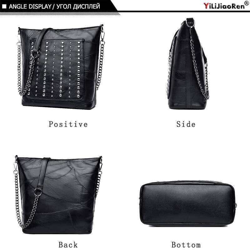 New Fashion Rivet Crossbody High Quality Genuine Leather Designer Chain Messenger Bag Large Shoulder Bags Sac A Main