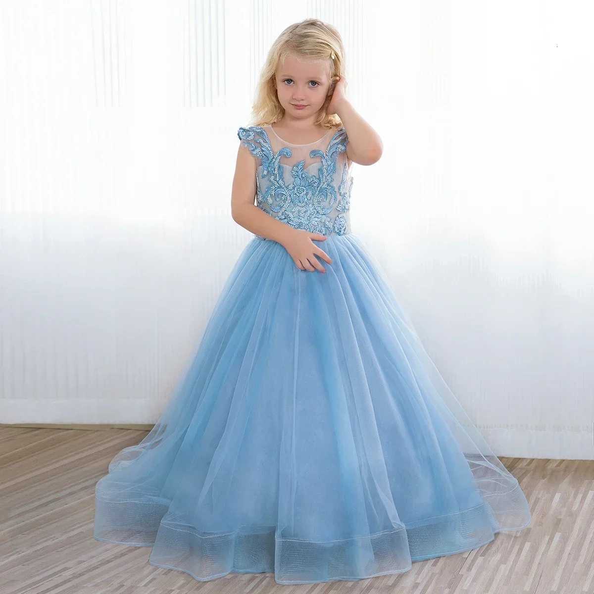 Light Blue Flower Girl Dress Beading Stons Corest Junior Bridesmaid Ball Gown for First Communion Birthday Dresses Z250926