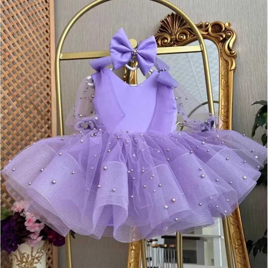 Girls Cute Beading Bow Design Birthday Princess Ball Gown Children Fashion Wedding Host Piano Performance Dress y1655 Z250926