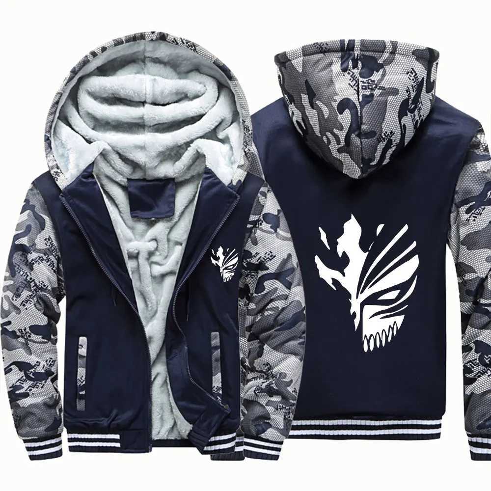 Mens Jacket Anime Bleach Zip Up Hoodies Thicken Warm for Men Fleece Long Sleeve Coat Casual Hooded Streetwear Men Winter Coats W250926
