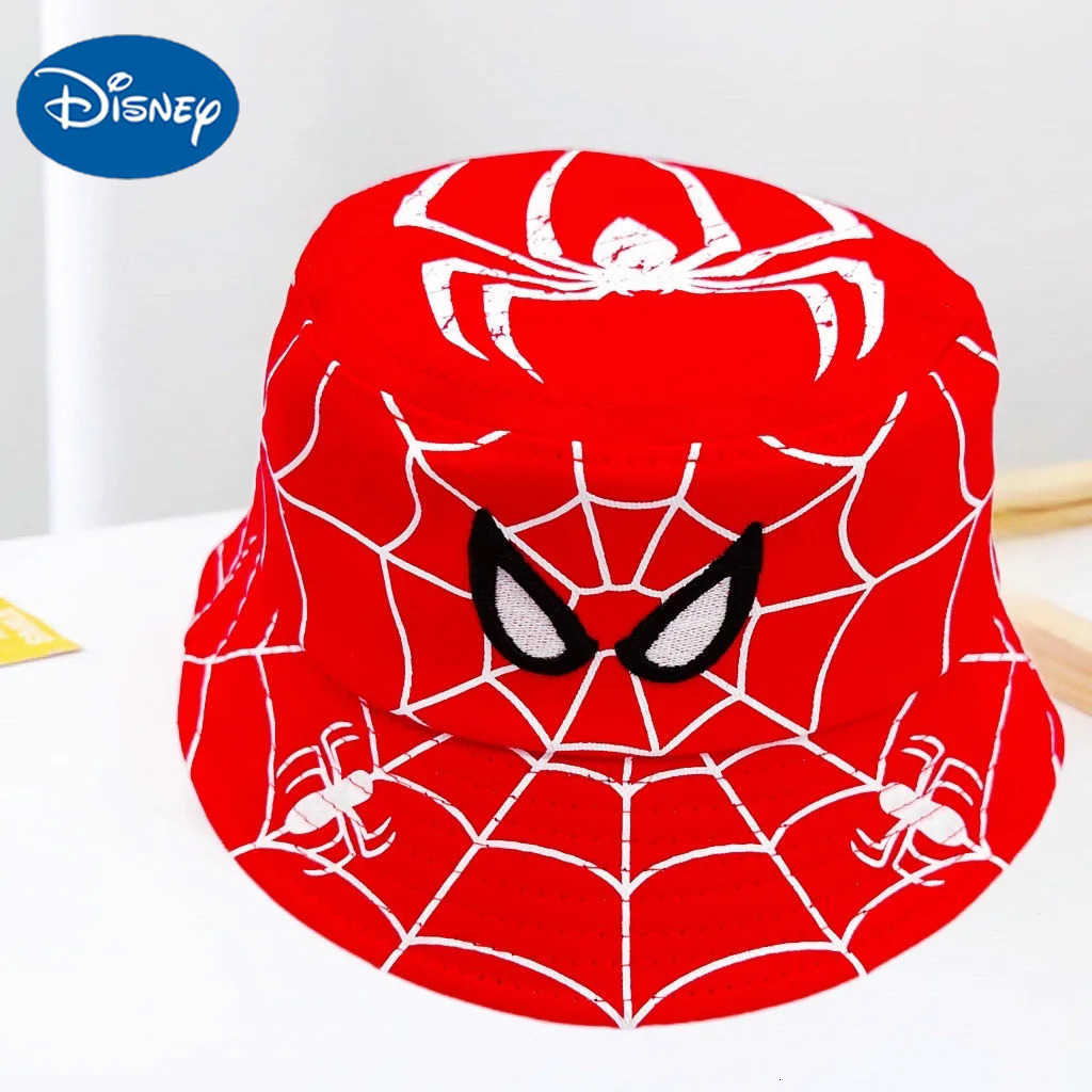Disney Children Bucket Hat Cartoon Spider Printed Embroidered Fishermans Hats for Boys Outdoor Sunscreen Visor Hat Babys Gifts H250926