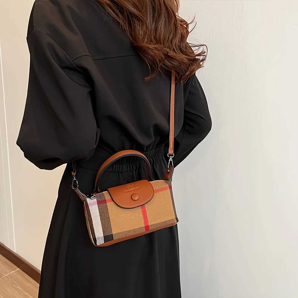 Retro Fashion Leather Small Bag Work Commute Casual Mini Tote Dumpling Bag Plaid CrossBody BagW250926