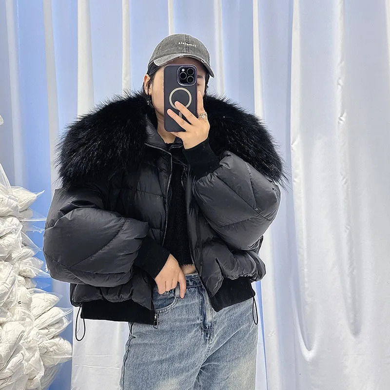Detachable Winter Jacket Women Real Natural Big Raccoon Fur Collar Thick Warm Duck Down Loose Oversize Outerwear Streetwear 250917
