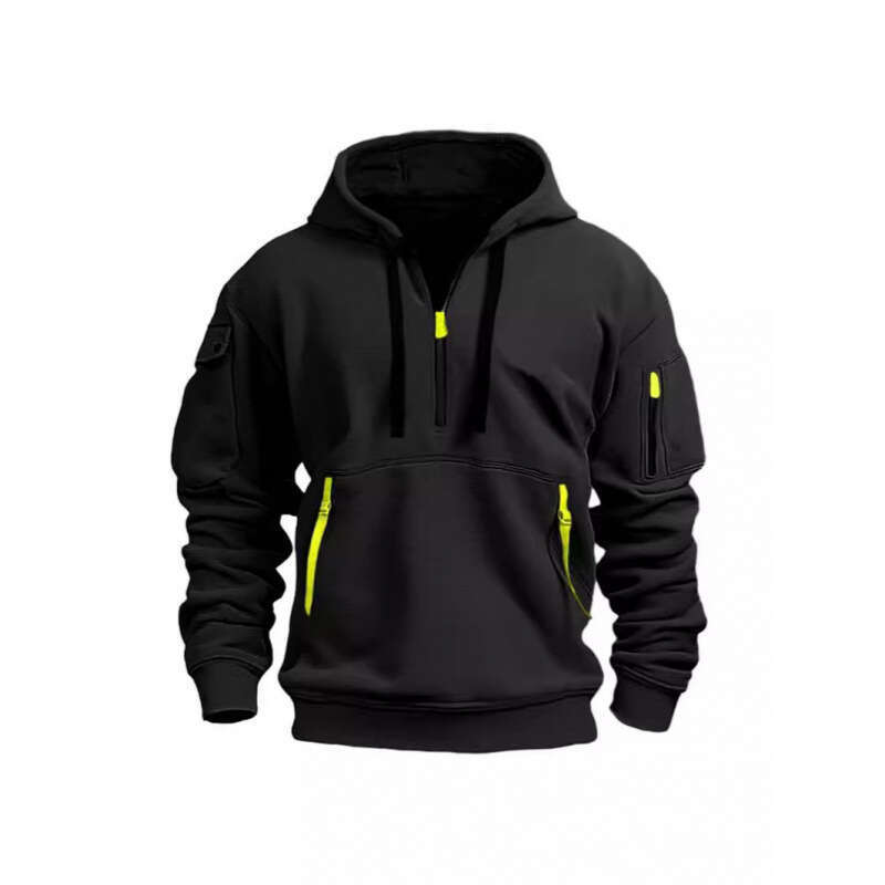New Autumn Winter Men's Hoodie Multi-Pocket Arm Zipper Pullover Sports Casual Sweatshirt