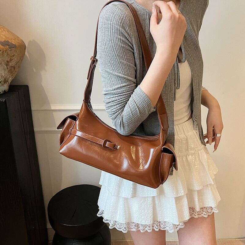 Korean Style Underarm Crescent For Women New Fashion Versatile Double Pocket Large Capacity Shoulder Bag