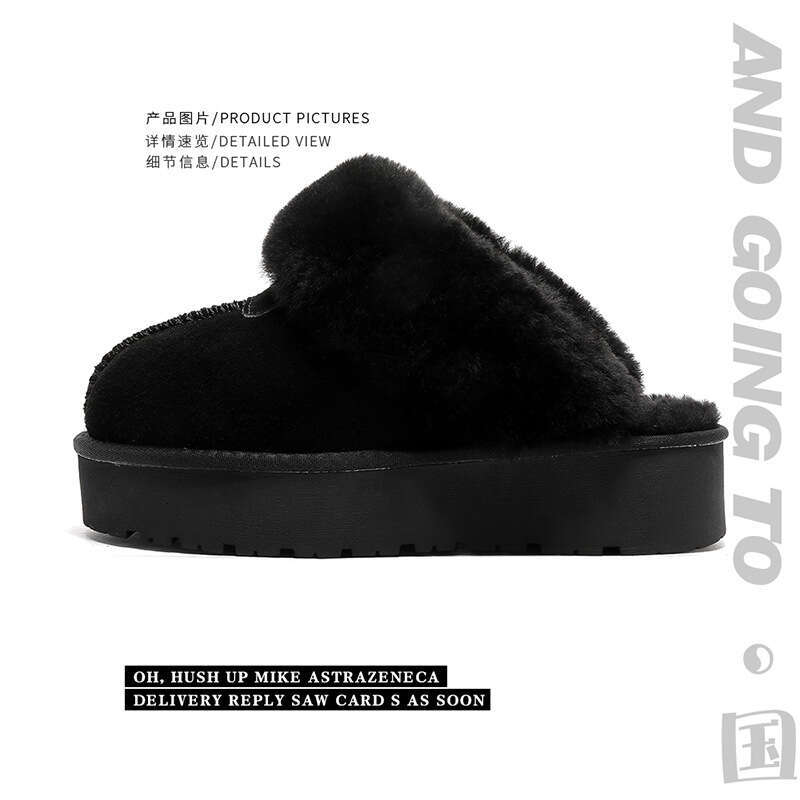 New Sheepskin One-Piece Thick-Soled Closed-Toe Furry Snow Boots for Women Warm Non-Slip Home Cotton Slippers