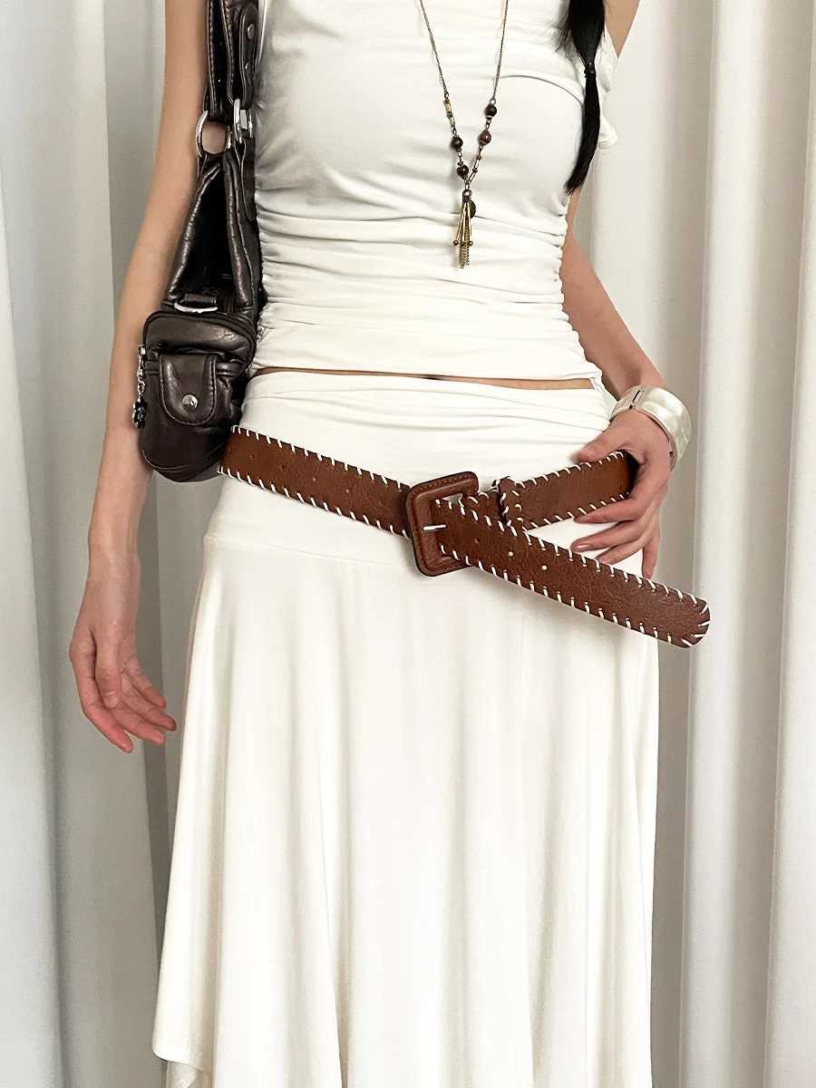 Retro Marbled Brown Belt For Women Minority Design Sense Waistband With Edge Locking For Skirts And Jeans Versatile L250926